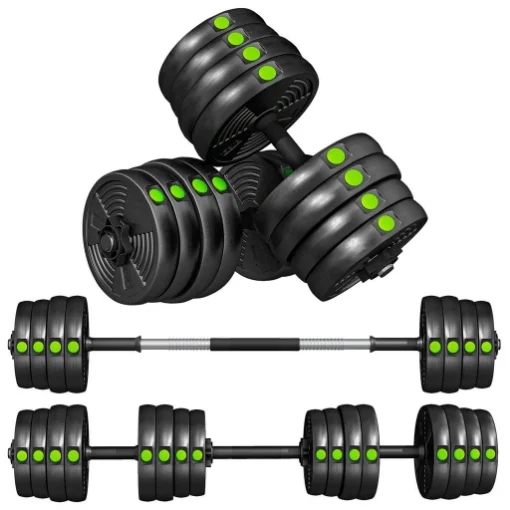 SET 2 IN 1 CON 2 MANUBRI CONVERTIBILI IN BILANCIERE, PESO TOTALE 30 KG E DISCHI PESI REGOLABILI, NERO - MAURY'S