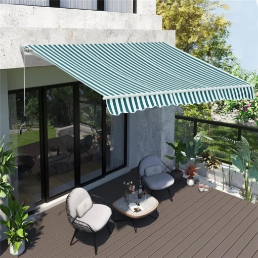 TENDA DA SOLE A BRACCI PER ESTERNO CON MANOVELLA METALLO E POLIESTERE 295X250CM VERDE E BIANCO - MAURY'S
