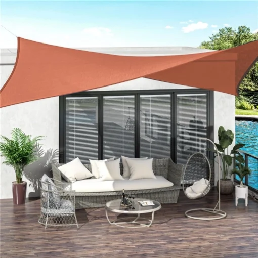 TENDA A VELA RETTANGOLARE 4X6 M RESISTENTE AI RAGGI UV CON CORDA, IN PE E ACCIAIO INOX, ROSSA - MAURY'S