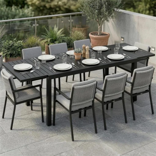 Tavolo da giardino allungabile per 6-8 persone, alluminio con piano a doghe, nero