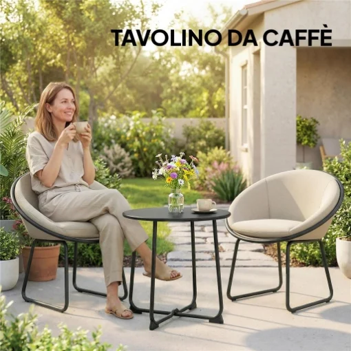 TAVOLINO DA CAFFÈ DA ESTERNO ROTONDO 50 CM IN METALLO CON BASE A X E PIEDINI ANTISCIVOLO, NERO - MAURY'S