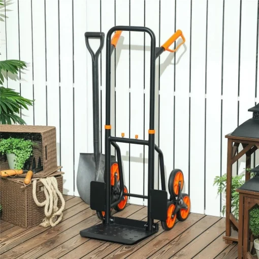 Carrello Portapacchi per Scale 6 Ruote, Pieghevole, Portata 120kg, in Acciaio, per Trasloco, Giardinaggio, Arancione - MAURY'S