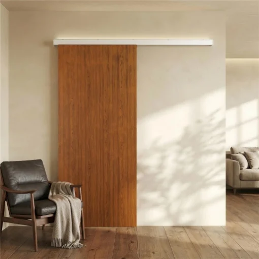 Porta Scorrevole 90x210 cm, Armadi Kit Montaggio, Binario, Effetto Legno Marrone - MAURY'S