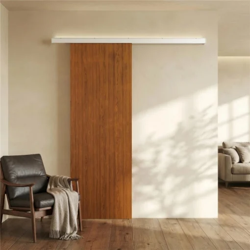 Porta Scorrevole 75x210cm, Armadio Kit Montaggio, Binario, Effetto Legno Marrone - MAURY'S