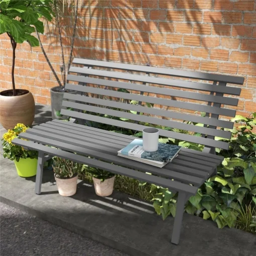 Panchina da Esterno in Alluminio a 2 Posti a Doghe, 123x67x79cm, Grigio - MAURY'S