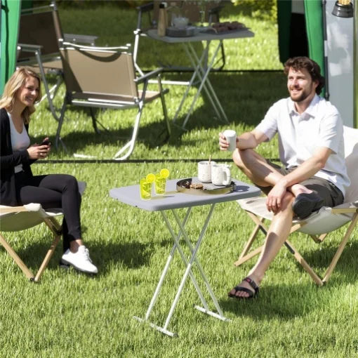 Tavolino da Giardino Pieghevole ad Altezza Regolabile, in Metallo e HDPE, 76x50x74 cm, Grigio Scuro - MAURY'S