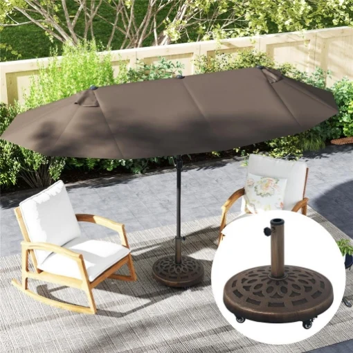 Base per Ombrellone in Resina da 21 kg Rotonda con Ruote e Freni, Bronzo - MAURY'S