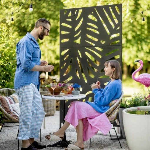 SEPARÈ A 3 ANTE VERTICALI IN ACCIAIO CON MOTIVO TROPICALE, 122X45X198 CM, NERO - MAURY'S