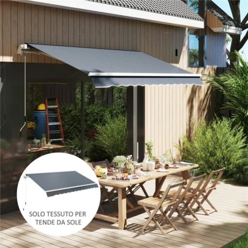 Telo di Ricambio per Tenda Parasole Retrattile 4x3 m in Poliestere Anti UV 50+ Grigio - MAURY'S
