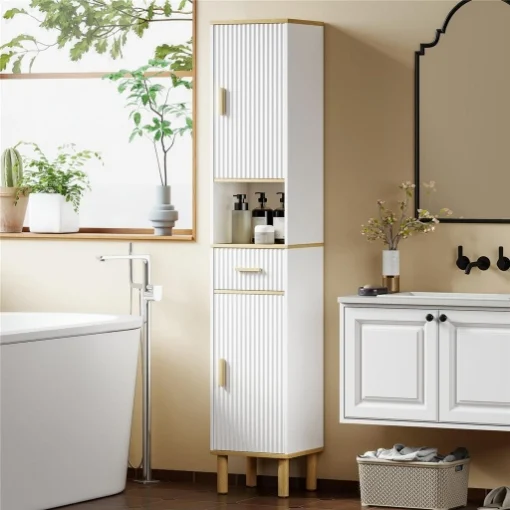 Armadietto 172 cm, Mobile Bagno con Cassetto e Ripiani Regolabili, Bianco - MAURY'S