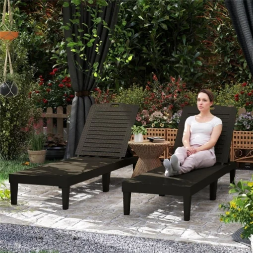 SET 2 LETTINI PRENDISOLE CON SCHIENALE REGOLABILE SU 4 POSIZIONI EFFETTO RATTAN A DOGHE, NERO - MAURY'S