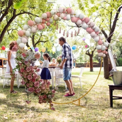 ARCO DA GIARDINO IN ACCIAIO, ARCHETTO NUZIALE ROTONDO PER PALLONCINI E PIANTE RAMPICANTI PER CERIMONIE, COMPLEANNI ED EVENTI, 222X60X224 CM, ORO - MAURY'S