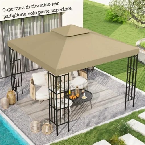 Tetto di Ricambio per Gazebo 3x3m a 2 Livelli e Resistente ai Raggi UV, Beige - MAURY'S