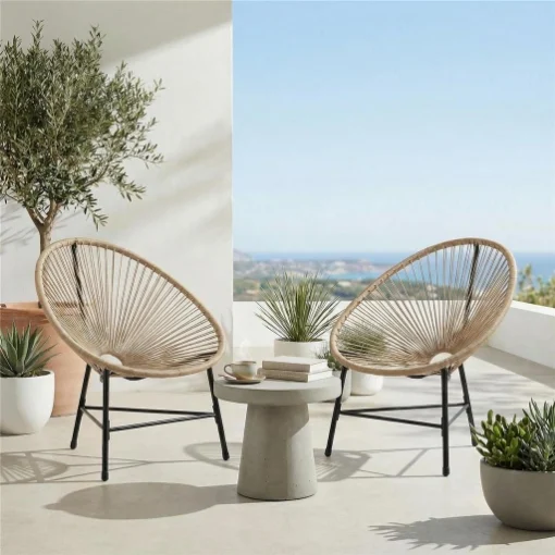 SET 2 SEDIE ACAPULCO IN RATTAN PE CON STRUTTURA TRIANGOLARE IN ACCIAIO, 72X68X81 CM, COLOR LEGNO - MAURY'S