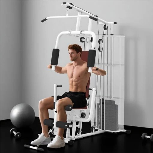 STAZIONE FITNESS MULTIFUNZIONE PER CASA E PALESTRA CON 4 IMBOTTITURE, IN ACCIAIO E PU, 150X110X210 CM, BIANCO - MAURY'S
