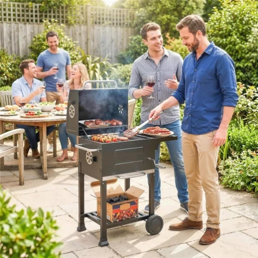 Barbecue a Carbone con Termometro per Patio e Giardino, Nero - MAURY'S