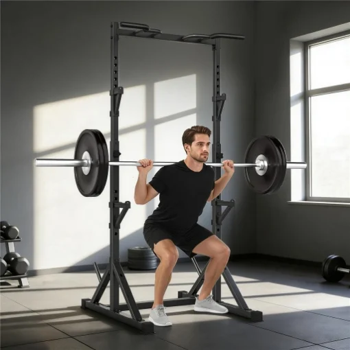SQUAT RACK E RACK BILANCIERE ALTEZZA REGOLABILE MULTIFUNZIONE, NERO - MAURY'S