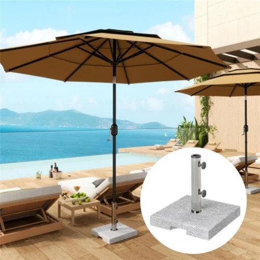 Base per Ombrellone Quadrata in Granito da 21 kg con Maniglie e 2 Manopole Regolabili, Grigio - MAURY'S