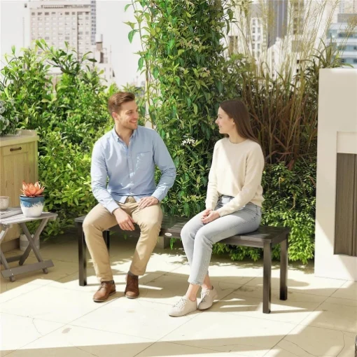 Panchina da Giardino 2 Posti a Doghe Effetto Legno, Struttura in Acciaio, 130x34x43 cm, Grigio - MAURY'S