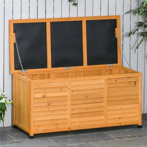 BAULE DA ESTERNO IN LEGNO DI ABETE IMPERMEABILE CON BASE RIALZATA, 127X56X60 CM, GIALLO SCURO - MAURY'S
