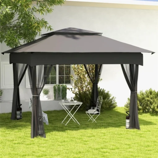 SET 4 PESI PER GAZEBO RIEMPIBILI CON SABBIA FINO A 12 KG, IN TESSUTO OXFORD 168D, 20X10X43 CM, NERO E GRIGIO - MAURY'S