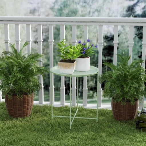 Tavolino da Giardino con Vassoio Rimovibile e Gambe Pieghevoli in Acciaio, Ï46x50 cm, Verde - MAURY'S