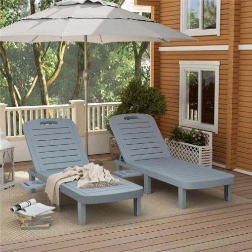 SET 2 LETTINI PRENDISOLE CON SCHIENALE REGOLABILE E VASSOI, IN POLIPROPILENE, 62X158X88 CM, GRIGIO SCURO - MAURY'S