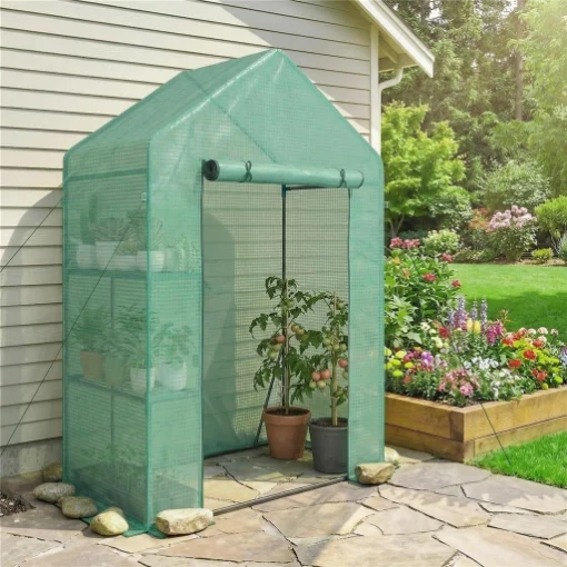 SERRA DA GIARDINO 143 X 73 X 195 CM CON SCAFFALE A 2 RIPIANI, VERDE - MAURY'S