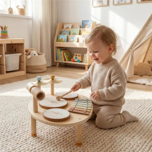 Set di Strumenti Musicali per Bambini da 2+ Anni con Tamburi e Xilofono, Colore Legno - MAURY'S