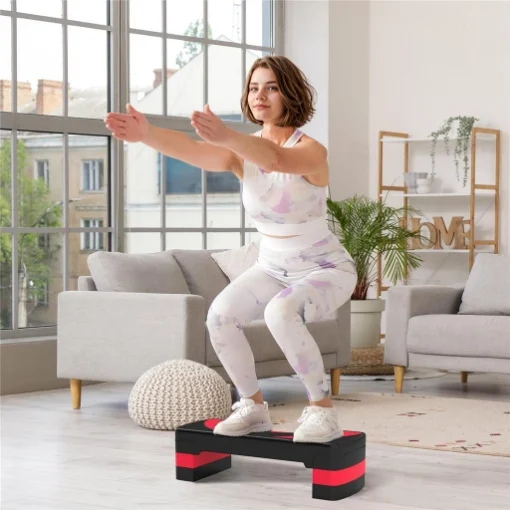 STEP FITNESS DA AEROBICA REGOLABILE SU 3 ALTEZZE, IN PLASTICA, 80X31X10/15/20 CM, ROSSO E NERO - MAURY'S