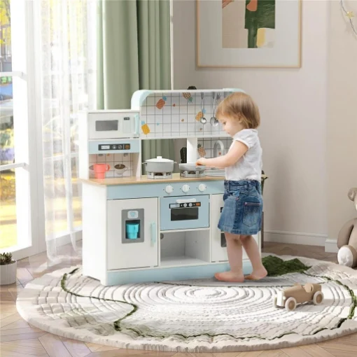 CUCINA GIOCATTOLO PER BAMBINI 3+ ANNI IN LEGNO, FORNELLO INTERATTIVO, FORNO E MACCHINA CAFFÞ, BIANCO - MAURY'S