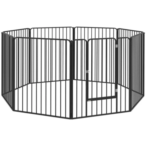 BOX PER CANI A 8 PANNELLI MODULABILI DA INTERNO ED ESTERNO CON 9 PICCHETTI, IN ACCIAIO, 164X164X100 CM, NERO - MAURY'S