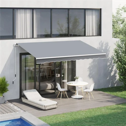 TENDA DA SOLE PER ESTERNO AVVOLGIBILE A MANOVELLA IN METALLO E ALLUMINIO, 395X245 CM, GRIGIO - MAURY'S