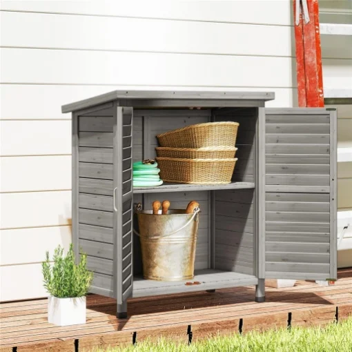 ARMADIO DA GIARDINO IN LEGNO DI ABETE CON PORTE A PERSIANA E 2 RIPIANI, 87X46.5X96.5CM, GRIGIO - MAURY'S