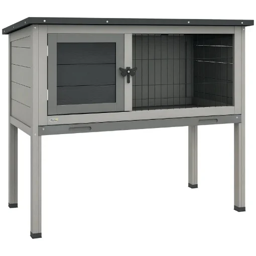 CONIGLIERA RIALZATA IN LEGNO DA ESTERNI CON TETTO APRIBILE E VASSOIO ESTRAIBILE, 84X43X70CM, GRIGIO - MAURY'S