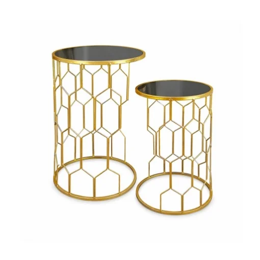 2 TAVOLINI IN METALLO COLOR ORO MISURE 38X55CM E 33X50CM CON TOP IN VETRO - ELLESSE