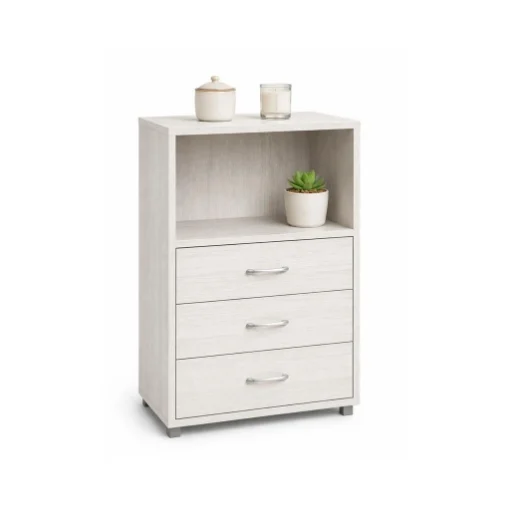 CASSETTIERA 3 CASSETTI E UN RIPIANO IN LEGNO BIANCO DIMENSIONI 60X40X101CM - ELLESSE