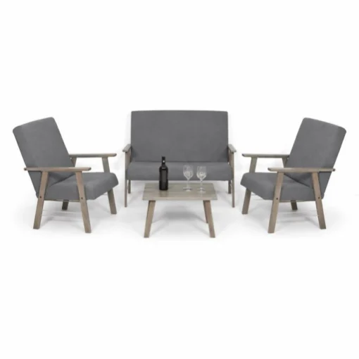 SET SALOTTO DA GIARDINO CON DIVANO, 2 POLTRONE + TAVOLINO IN LEGNO GRIGIO OLMO E TESSUTO COLORE GRIGIO - MAURY'S