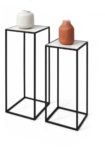 2 COLONNINE IN METALLO MISURE 23X60CM E 27X70CM CON TOP IN MDF SIMIL MARMO - MAURY'S