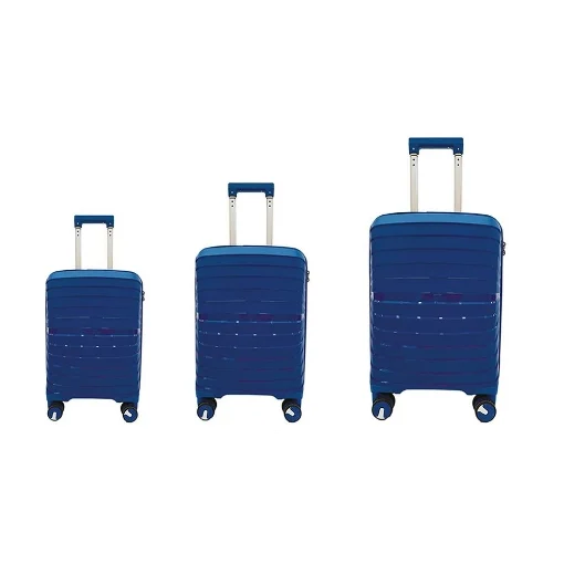COVERI SET 3 TROLLEY DINAMIC CON 4 RUOTE, SACCA A RETE, ELASTICO FERMA INDUMENTI E CERNIERA SINGOLA 56/66/76H CM - COLORE BLU
