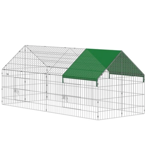 GABBIA PER CONIGLI E GALLINE DA ESTERNO E INTERNO CON PROTEZIONE PARASOLE E GRIGLIA METALLICA, PER ANIMALI PICCOLI, ANATRE, GALLINE, 180X75X75 CM, VERDE - MAURY'S