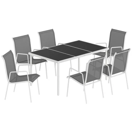 SET DA GIARDINO 7 PEZZI: TAVOLO RETTANGOLARE E 6 SEDIE IMPILABILI - MAURY'S