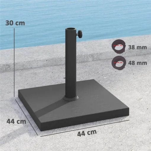 BASE PER OMBRELLONE QUADRATA DA 14.5 KG CON MANOVELLA IN HDPE E CEMENTO 44X44X30 CM NERO - MAURY'S
