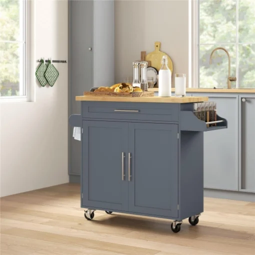 CARRELLO DA CUCINA IN LEGNO CON CASSETTO PORTASPEZIE E ARMADIETTO 109X40X89 CM GRIGIO E COLOR LEGNO - MAURY'S
