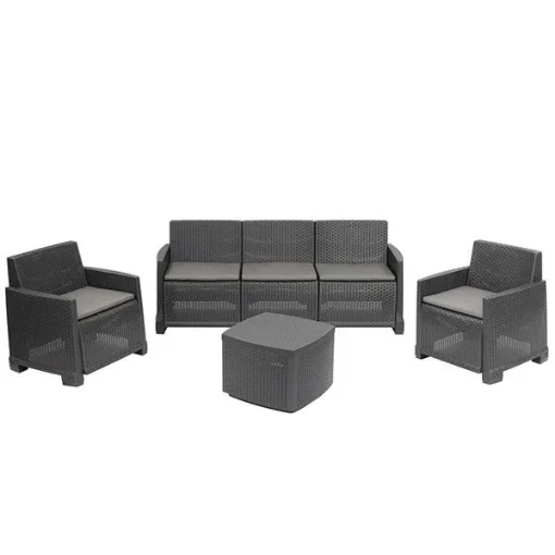 SET GARDA RATTAN SALOTTINO 5 POSTI ANTRACITE CON CUSCINI - IPAE PROGARDEN