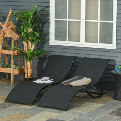 SET 2 SDRAIO DA GIARDINO PIEGHEVOLI 61 X 165 X 63 CM COLORE NERO - MAURY'S