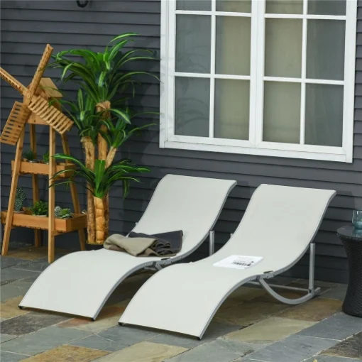 SET 2 SDRAIO DA GIARDINO PIEGHEVOLI 61 X 165 X 63 CM COLORE BEIGE - MAURY'S