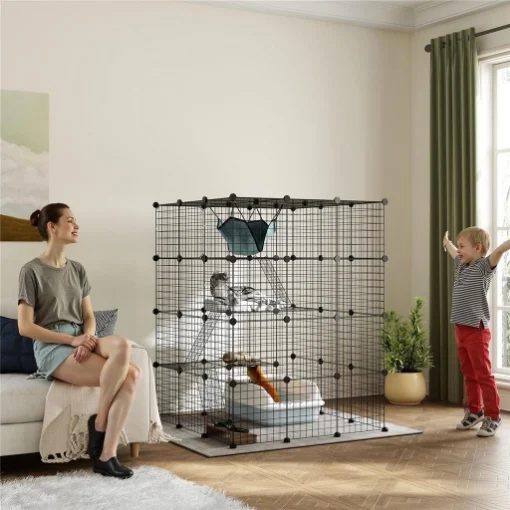 GABBIA PER GATTI MODULABILE A 4 LIVELLI CON PIATTAFORME RAMPE E 5 PORTE IN ACCIAIO E PP 105X105X140 CM NERO - MAURY'S