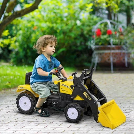 ESCAVATORE A PEDALI PER BAMBINI DA 3 ANNI CON RUSPA FRONTALE E VOLANTE, GIALLO - MAURY'S