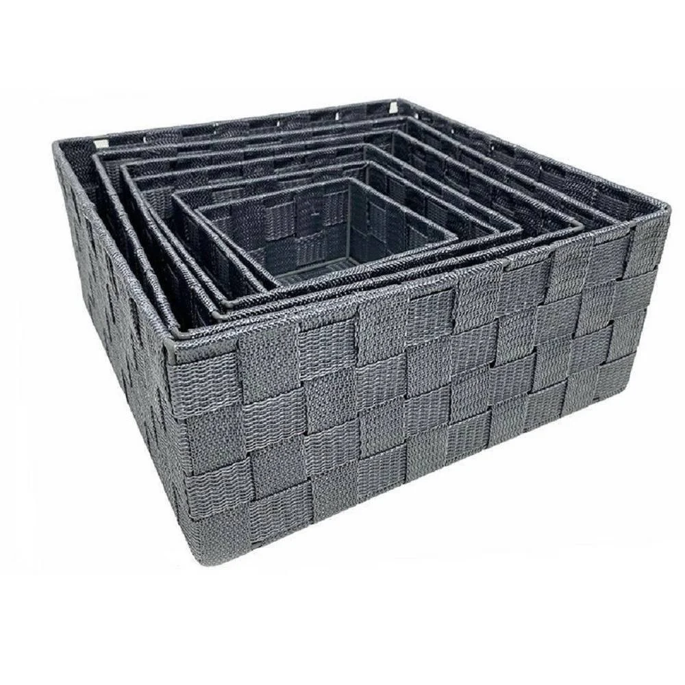 6PZ SCATOLA IN TESSUTO CONTENITORI ORGANIZER BAGNO ARMADIO CASSETTI GRIGIO 79151 - Cleafe